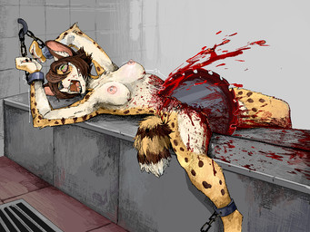 anthro bdsm blood bodily_fluids bondage bound crystal female fetter forced gore gore_focus nude pain saw snuff solo tattoo tools drmax jeffusherb crystal_(colegamer21) felid feline mammal serval 4:3 digital_media_(artwork) pixel_(artwork)