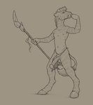almar anthro balls bottomwear clenched_teeth clothing equid equine erection genitals half-erect loincloth male mammal penis simple_background sketch solo teeth weapon zebra
