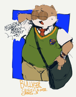 anthro cardigan clock clothing gameplay_mechanics hed male overweight overweight_male school school_uniform shy solo uniform watch neato5 bully_(game) rockstar_games lucas_(elchilenito) felid feline mammal