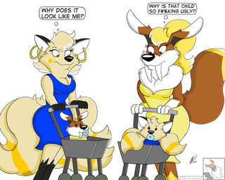 after_transformation breasts clone crossgender duo fangs female gender_transformation motherhood neonate parenthood stroller teeth transformation young lightluxcollie lightluxcollie_(character) quin_(faros) canid canine canis collie domestic_dog fox herding_dog mammal pastoral_dog sheepdog 5:4 absurd_res hi_res mother_(lore) mother_and_child_(lore) parent_(lore) parent_and_child_(lore)