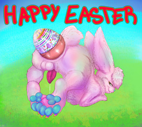 anal anal_prolapse anus balls bedroom_eyes bodily_fluids chest_tuft easter_egg egg femboy feral gaping gaping_anus genital_fluids genitals green_eyes happy_easter holiday_message holidays male narrowed_eyes pawpads penis pink_body precum prolapse seductive simple_background smile solo tail text tuft foxxxiny90 easter easter_bunny lagomorph mammal absurd_res english_text hi_res