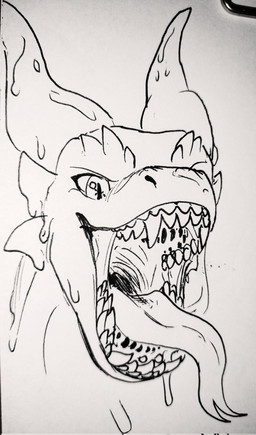 anthro anthro_pred bodily_fluids dripping fangs goo_drip horn male male_pred mouth_shot open_mouth sharp_teeth size_difference slime soft_vore solo spiked_tail spikes spikes_(anatomy) tail teeth vore willing_pred woof_but_sin mythology devourer_(razor_koopa) dragon goo_creature goo_dragon mythological_creature mythological_scalie scalie hi_res