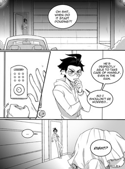 aged_up ahoge black_hair bottomwear car clothed clothing detailed_background dialogue eyewear glasses hair human_only male not_furry round_glasses shirt solo speech_bubble spittle_runner tak_runner text topwear vehicle inimoose invader_zim nickelodeon dib_membrane human mammal comic digital_media_(artwork) english_text hi_res monochrome