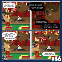 anthro bar humor male sitting text ariesartist mikhail_(ariesartist) roger_(ariesartist) bear bird_dog canid canine canis domestic_dog fennec_fox fox hunting_dog labrador mammal retriever true_fox ursine absurd_res alpha_channel comic english_text hi_res