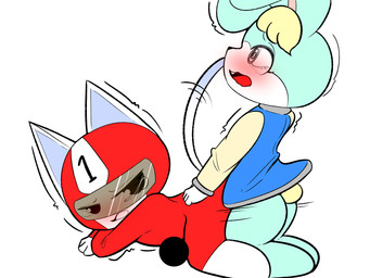anal anthro armor blonde_hair blue_body blue_fur blush bodysuit chibi clothing duo femboy from_behind_position fur hair headgear helmet interspecies josou_seme male male/male male_penetrated male_penetrating male_penetrating_male penetration sex skinsuit spandex superhero tight_clothing visor white_body white_fur mieun animal_crossing nintendo kid_cat_(animal_crossing) sasha_(animal_crossing) domestic_cat felid feline felis lagomorph leporid mammal rabbit 4:3 censored hi_res