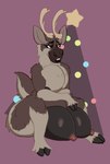 anthro antlers big_breasts breasts crotch_breasts fur gynomorph hooves horn intersex nude simple_background sitting smile solo tail stardustspears disney frozen_(disney) sven_(frozen) deer mammal new_world_deer reindeer digital_media_(artwork) hi_res