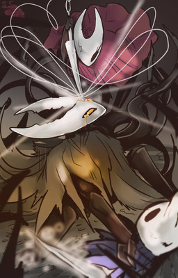 2_horns ambiguous_gender anthro attack biped cloak clothing empty_eyes eyelashes female fingers group holding_melee_weapon holding_object holding_weapon horn looking_at_another melee_weapon nail_(weapon) orange_eyes red_cloak red_clothing thread trio weapon ssleepyflowers hollow_knight_(franchise) team_cherry hollow_knight_(character) hornet_(hollow_knight) the_knight_(hollow_knight) arthropod infected_(species) vessel_(species) 2026 absurd_res hi_res half_sister_(lore) sibling_(lore) sister_(lore)