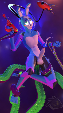 anthro male ranged_weapon raygun solo space tentacles weapon mooseycus five_nights_at_freddy's scottgames bonnie_(fnaf) 9:16 hi_res