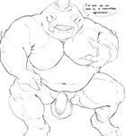 anthro balls barefoot belly claws clothing dialogue feet finger_claws flaccid foreskin genitals hand_on_own_breast hat headgear headwear humanoid_genitalia humanoid_penis male male_anthro musclegut muscular navel overweight overweight_anthro overweight_male penis solo speech_bubble talking_to_viewer text top_hat vein veiny_penis whiskers ursso_(artist) league_of_legends riot_games tencent tahm_kench_(lol) catfish fish marine absurd_res digital_drawing_(artwork) digital_media_(artwork) english_text hi_res monochrome sketch