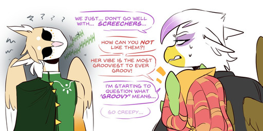 anthro clothing dialogue dreadlocks female group jacket jewelry leather leather_clothing leather_jacket leather_topwear necklace text topwear trio wings redxbacon friendship_is_magic hasbro my_little_pony mythology collie_(redxbacon) fan_character gilda_(mlp) tree_hugger_(mlp) avian earth_pony equid equine gryphon horse mammal mythological_avian mythological_creature pony 2022 digital_media_(artwork) english_text