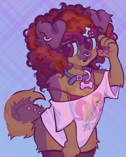 afro anthro bangs bone bra bra_strap breasts cleavage clothed clothing collar collar_tag curled_tail curly_hair dog_tags ear_piercing eyebrows eyewear facial_piercing female floppy_ears fluffy fluffy_tail fluffy_thighs furgonomic_piercing furgonomics glasses hair highlights_(coloring) legwear markings mole_(marking) multiple_piercings nose_piercing off_shoulder oversized_clothing oversized_shirt oversized_topwear pantsless pawpads paws piercing septum_piercing shirt side_bangs snagletooth solo stockings tail tail_piercing thigh_highs topwear underwear wearing_glasses werehouse friendship_is_magic hasbro my_little_pony fluttershy_(mlp) canid canine canis domestic_dog german_shepherd herding_dog mammal pastoral_dog absurd_res hi_res