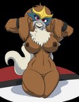 anthro anthrofied areola big_breasts breasts brown_areola brown_body brown_fur brown_hair brown_nipples claws fangs female fur genitals hair kneeling looking_at_viewer nipples nude pokemorph pussy red_eyes simple_background smile solo teeth transparent_background white_body white_fur yawg nintendo pokemon entei generation_2_pokemon legendary_pokemon pokemon_(species) shiny_pokemon alpha_channel hi_res