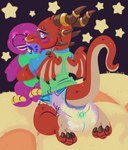anthro baby blush bodily_fluids claws clothed clothing cosmic_background diaper eyewear facial_piercing full_diaper genital_fluids glasses green_clothing green_shirt green_topwear horn horn_jewelry horn_ring hug hugging_object hugging_plushie jewelry kneeling looking_back male membrane_(anatomy) membranous_wings nose_piercing nose_ring object_in_mouth pacifier pacifier_in_mouth pantsless piercing plushie rear_view red_body red_scales red_wing ring_(jewelry) ring_piercing scales septum_piercing septum_ring shirt solo spiked_wings starry_background tail toe_claws topwear unclean_diaper urine used_diaper wet_diaper wings young brevity mythology snazzy_the_dragon dragon mythological_creature mythological_scalie scalie hi_res