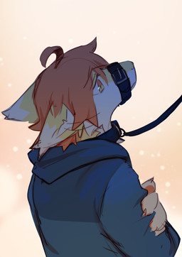 anthro blue_clothing blue_topwear clothed clothing fur hair male mouth_closed multicolored_eyes muzzle_(object) muzzled narrowed_eyes orange_eyes orange_hair short_hair simple_background solo topwear two_tone_eyes white_body white_fur yellow_body yellow_eyes yellow_fur kuttoyaki mythology kutto dragon furred_dragon furred_scalie mythological_creature mythological_scalie scalie hi_res