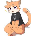 anthro biped bottomless bottomless_anthro bottomless_male cheek_tuft clothed clothing convenient_censorship covering covering_crotch dipstick_ears ear_markings facial_tuft fur male markings multicolored_ears open_mouth orange_body orange_fur pawpads pink_pawpads purple_eyes simple_background sitting solo sparkles sparkling_character spots spotted_body spotted_fur spotted_markings spotted_tail star_eyes tail tail_markings tan_body tan_fur tan_inner_ear tongue tuft white_background kimacats kima_(kimacats) domestic_cat felid feline felis mammal 2020 hi_res