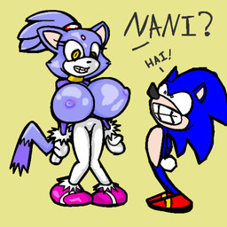 amber_eyes big_breasts blaze_the_cat blue_body blue_hair breasts cat clothing feline female fur hair hedgehog huge_breasts male nipples open_shirt plain_background ponytail purple_fur purple_nipples sega shiny_breasts shirt sonic_(series) sonic_the_hedgehog unknown_artist white_pupils yellow_background
Rating: Questionable
Score: 0
User: Test-Subject_217601
Date: August 02, 2011