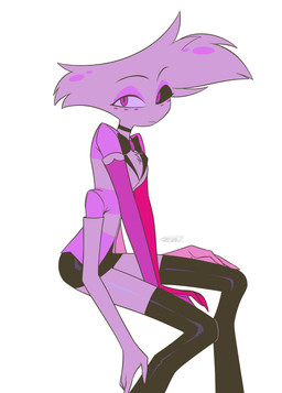 4_arms bow_tie clothed clothing femboy male multi_arm multi_limb simple_background solo white_background enaic31 hazbin_hotel hellaverse angel_dust arachnid arthropod demon humanoid spider absurd_res hi_res