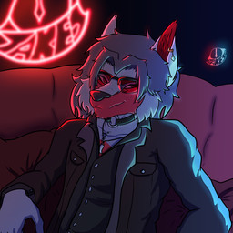 anthro eyewear furniture glasses hair lights long_hair male neon_lights sofa solo jakesart jakescott canid canine canis mammal wolf 1:1 absurd_res hi_res portrait