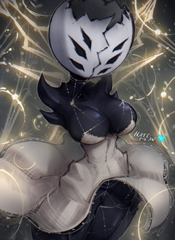 6_eyes anthro big_breasts biped black_body black_eyes bluesky_logo breasts cleavage clothed clothing dress female multi_eye solo text white_clothing white_dress white_text hatidraw hollow_knight:_silksong hollow_knight_(franchise) team_cherry first_sinner arachnid arthropod weaver_(hollow_knight) 2025 english_text hi_res signature