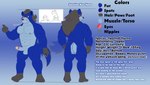 2024 absurd_res anthro balls barazoku black_hair blue_body blue_fur butt conditional_dnp english_text erection fur genitals hair hi_res himbo hyena kazuhisa kbh_kazuhisa kemoteto_yakuza_project long_hair male mammal model_sheet muscular muscular_male nude penis red_eyes solo spotted_hyena text