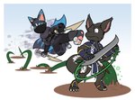 clothed clothing fight magic male markings plant shadow vines weapon flytermo2 mythology andy_olive ren_(vee4eva) dragon furred_drake mythological_creature mythological_scalie reptile scalie hi_res