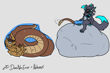anthro apode balls big_balls big_penis bodily_fluids cock_vore cum duo erection genital_fluids genitals huge_balls huge_penis hyper hyper_balls hyper_genitalia legless machine male male/male nude penile penis role_reversal scales serpentine size_difference smaller_pred smug split_form surprised vore doesnotexist nekomoritheprotogen fallout microsoft artist_self-insert ferd nekomori_(nekomoritheprotogen) draconcopode lamia night_stalker_(fallout) protogen reptile scalie snake 3:2 absurd_res artist_collaboration hi_res