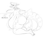 anthro anthro_pred belly big_belly big_breasts big_butt bloated breast_jiggle breasts butt butt_jiggle emanata female female_pred fully_inside jiggling kneeling leaning_on_table looking_back motion_lines pompadour rear_view sharp_teeth solo teeth vore dpronin meryl_(dpronin) fish marine shark 2021 digital_media_(artwork) monochrome signature sketch