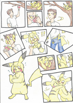 ambiguous_gender apple blush bottomwear chest_tuft cleft_tail clothing duo ear_expansion eating expansion food fruit fur growth hair hug male nude pants plant shirt shrinking simple_background size_transformation sleeping smile species_transformation standing surprised tail tail_growth topwear transformation tree tuft white_background yellow_body yellow_fur rainbowraven nintendo pokemon generation_1_pokemon human mammal pikachu pokemon_(species) 2018 absurd_res colored_pencil_(artwork) hi_res traditional_media_(artwork) female_(lore)
