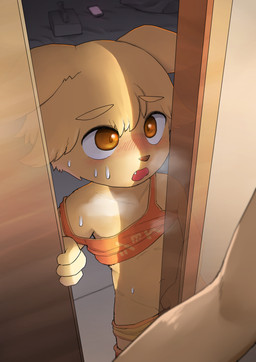 after_masturbation ambiguous_gender anthro aroused bangs bed bedroom blush blush_lines bodily_fluids breath briefs brown_nose cellphone clothed clothing cute_fangs doorway duo electronics embarrassed eyebrow_through_hair eyebrows fangs fur furniture hair looking_at_another looking_up male naturally_censored navel offscreen_character open_mouth orange_body orange_briefs orange_clothing orange_eyes orange_fur orange_shirt orange_tank_top orange_topwear orange_underwear partially_clothed phone pillow raised_clothing raised_shirt raised_topwear shirt simple_background smartphone sweat sweatdrop tank_top teeth tissue tissue_box topwear translucent translucent_hair transparent_background underwear underwear_down white_bedding young young_anthro young_male t_ngnm canid canine canis domestic_dog mammal absurd_res alpha_channel hi_res portrait three-quarter_portrait