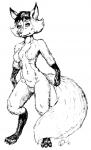 anthro female looking_at_viewer navel solo doug_winger canid canine fox mammal 1993 monochrome