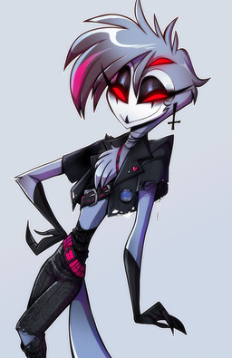 alternative_fashion anthro blue_body clothed clothing cross cross_piercing ear_piercing ear_ring femboy goth inverted_cross looking_at_viewer male piercing punk red_eyes ring_piercing smile solo madelezabeth hellaverse helluva_boss stolas_(helluva_boss) avian bird demon humanoid owl hi_res