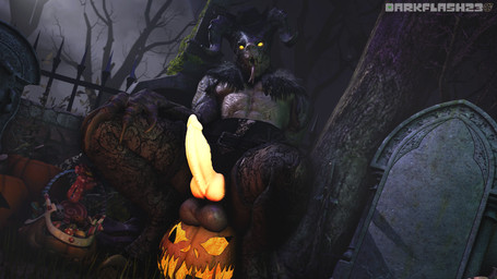 abs animal_genitalia animal_penis anthro balls big_balls big_penis brown_body brown_scales candy clothed clothing crossdressing crouching dessert detailed_background feet fingers food fruit genitals holidays horn huge_balls huge_penis jack-o'-lantern knot lingerie looking_at_viewer male multicolored_body multicolored_scales muscular muscular_anthro muscular_male night outside pecs penis plant pumpkin scales sharp_teeth sitting_on_pumpkin solo tan_body tan_scales teeth text toes tongue tongue_out yellow_eyes darkflash23 red-eye_(modeler) fallout halloween microsoft deathclaw scalie 16:9 2020 3d_(artwork) artist_name digital_media_(artwork) hi_res source_filmmaker_(artwork) widescreen