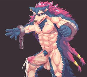 abs anthro areola balls barazoku big_balls big_penis biped blue_body blue_fur bodily_fluids chain cum cum_drip cum_from_penis dripping ejaculation excessive_cum excessive_genital_fluids fingers fur genital_fluids genitals glans grey_background hands-free humanoid_genitalia humanoid_hands humanoid_penis leaking_cum male muscular muscular_anthro muscular_arms muscular_legs muscular_male nipple_piercing nipple_ring nipples nude_anthro nude_male pecs penis piercing pubes red_body red_fur ring_piercing scar simple_background solo standing tan_body tan_fur vein veiny_arms veiny_muscles veiny_penis ronci canid canine canis mammal wolf 2020 colored portrait shaded three-quarter_portrait