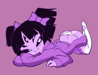 5_eyes 6_arms 8_limbs accessory alternate_costume anthro ass_up bangs bedroom_eyes black_hair blush blush_lines bow_ribbon bubble_butt butt butt_cleavage clothed clothing cute_fangs fangs feet female footwear glistening glistening_butt gusset hair hair_accessory hair_bow hair_ribbon hand_on_butt hand_on_own_butt head_on_arms hoodie legwear looking_at_viewer low_waisted_panties lying multi_arm multi_eye multi_limb narrowed_eyes on_front panties pantsless pigtails pink_background pose purple_body purple_clothing purple_hoodie purple_topwear ribbons seductive short_hair simple_background smile smiling_at_viewer socks solo teeth thigh_highs thigh_socks three-quarter_view topwear underwear white_clothing white_panties white_underwear jek_korpen undertale undertale_(series) muffet arachnid arthropod boss_monster_(undertale) spider 2026 absurd_res digital_drawing_(artwork) digital_media_(artwork) full-length_portrait hi_res pinup portrait