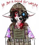 aloha_shirt anthro blood bodily_fluids boogaloo clothing looking_at_viewer male night_vision_goggles nods operator pattern_clothing pattern_shirt pattern_topwear shirt solo topwear saintversa canid canine mammal hi_res