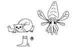 ambiguous_gender crouching dot_eyes feral group insect_wings looking_at_viewer simple_background simple_eyes tail tentacles trio white_background wings dyyrlysh rain_world videocult slugcat squidcada_(rain_world) 2020 black_and_white digital_drawing_(artwork) digital_media_(artwork) krita_(artwork) line_art monochrome