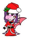 anthro blaze_(marking) christmas_clothing christmas_headwear clothing facial_markings feathers female fur_trim_(clothing) hair hand_puppet hat head_markings headgear headwear holidays holly_(plant) markings membrane_(anatomy) membranous_wings pink_body plant puppet purple_hair red_clothing santa_hat simple_background smile snout solo tail tail_feathers wings garavakarian cavemanon_studios christmas snoot_game azura_(snoot_game) fan_character dinosaur prehistoric_species reptile scalie scansoriopterygid theropod yi_qi colored hi_res