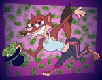 anthro bottomwear brown_body brown_eyes brown_fur claws clothing dipstick_tail fangs fur hat headgear headwear male markings money money_rain pants raised_tail sharp_teeth shirt smug solo sweatpants tail tail_markings tan_markings tank_top teeth top_hat topwear gavanzude disney zootopia duke_weaselton mammal mustelid musteline true_musteline weasel alternate_version_at_paywall digital_drawing_(artwork) digital_media_(artwork) hi_res signature