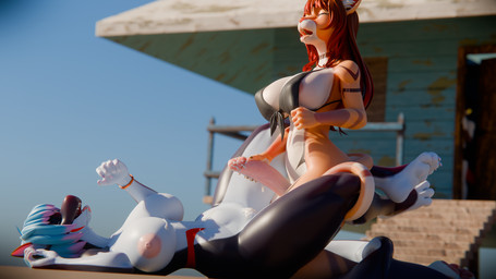 ahegao anthro beach big_breasts bikini bikini_top black_bikini black_body black_clothing black_swimwear blue_hair bodily_fluids bottomless bottomless_gynomorph bottomless_intersex bracelet breasts brown_hair cleavage clothed clothing cum cum_in_mouth cum_in_vagina cum_inside cum_on_body cum_on_breasts cum_on_penis curvy_figure dominant duo eyes_closed female from_front_position fur genital_fluids genitals grey_eyes gynomorph gynomorph/female hair hand_on_penis huge_breasts humanoid_genitalia humanoid_penis intersex intersex/female jewelry leg_around_partner looking_pleasured lying markings masturbation missionary_position moan multicolored_body nipples nude nude_female on_back orange_body orange_eyes orange_fur orgasm_face penis public public_sex red_hair sea sex sky spying striped_body striped_fur striped_markings stripes swimwear tail tail_coil tongue tongue_out two-piece_swimsuit two_tone_body voyeur water white_body wide_hips wrapped_legs snoople mayosplash_(modeler) valorlynz_(modeler) arknights hypergryph studio_montagne aak_(arknights) ashley_(ashleyanimate) zea_nalya aquatic caracal caracal_(genus) cetacean dolphin felid feline mammal oceanic_dolphin orca toothed_whale 16:9 3d_(artwork) 4k absurd_res digital_media_(artwork) hi_res widescreen