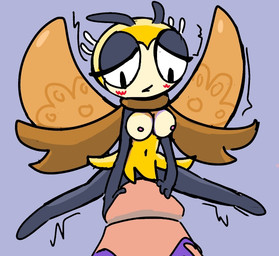 anthro black_body blue_background blush breasts disembodied_penis duo female genitals half-closed_eyes humanoid_genitalia humanoid_penis interspecies it'll_never_fit male male/female masturbation micro narrowed_eyes navel nipples penis pink_nipples pokephilia simple_background solo_focus thin_calves thin_legs thin_thighs wings yellow_body posquora1 nintendo pokemon generation_7_pokemon human humanoid mammal pokemon_(species) ribombee