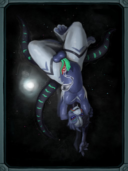 animal_genitalia anthro balls blue_eyes bodily_fluids dripping erection feet femboy floating genital_fluids genitals looking_at_viewer male markings multi_genitalia multi_penis nude open_mouth penis planet precum precum_drip science_fiction solo spacecraft star tail teeth tentacles tongue tongue_out upside_down vehicle reku_illustration alien gecko lizard reptile scalie 3:4 absurd_res hi_res