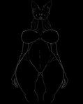 anthro belly big_belly big_breasts black_body black_fur breasts female fur navel nipples nude solo thick_thighs wide_hips a.u.tumn canid canine fox mammal monochrome