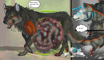 acid after_vore bodily_fluids bone digestion disposal drooling duo feral fluffy forced glowing glowing_eyes internal male male/male onomatopoeia organs pawpads paws perma rumbling_stomach saliva skull sound_effects stomach swallowing teasing text throat vore arcticdunx dunx stihl arctic_fox canid canine canis fox mammal true_fox wolf absurd_res english_text hi_res