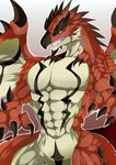 3_fingers abs anthro black_claws black_markings black_nose black_spikes chest_markings claws crotch_markings featureless_crotch fingers front_view hand_spike leg_spikes male markings membrane_(anatomy) membranous_wings muscular muscular_anthro muscular_male open_mouth pecs red_body red_scales scales sharp_teeth solo spikes spikes_(anatomy) tan_body teeth wings dragonryuusuki capcom monster_hunter flying_wyvern rath_wyvern rathalos scalie absurd_res digital_media_(artwork) hi_res