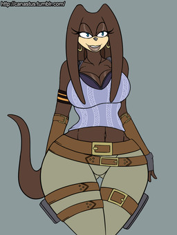 alternate_color anthro armlet belly belt big_breasts blue_eyes bottomwear bra bracelet breasts brown_body brown_skin cleavage clothed clothing cosplay dark_body dark_skin dreadlocks ear_piercing female fingerless_gloves gloves handwear jewelry lips midriff navel pants piercing pose simple_background smile solo thick_bottom_lip thick_lips underwear wide_hipped_female wide_hips canastus capcom resident_evil sega sonic_adventure sonic_the_hedgehog_(series) sheva_alomar tikal_the_echidna echidna mammal monotreme 3:4 crossover pinup