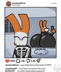 accident accidental_exposure anthro big_butt bodysuit butt clothing femboy holidays huge_butt hyper hyper_butt male mirror mirror_reflection mirror_selfie reflection selfie skeleton_costume skinsuit solo text tight_clothing wowthisisgreat halloween instagram skee-lo animal_humanoid humanoid lagomorph lagomorph_humanoid leporid_humanoid mammal mammal_humanoid rabbit_humanoid english_text hi_res