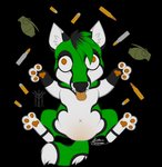 bullet chibi derp_eyes explosives female feral grenade humor solo weapon thehuntingwolf aralyn canid canine fox mammal alpha_channel digital_media_(artwork) full-length_portrait hi_res portrait