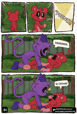 ambiguous_gender anthro dialogue duo fur outside purple_body purple_fur side_view smile speech_bubble tail text notsafeforwanking mob_entertainment poppy_playtime smiling_critters bobby_bearhug catnap_(poppy_playtime) bear domestic_cat felid feline felis mammal comic digital_drawing_(artwork) digital_media_(artwork) english_text handwritten_text hi_res url female_(lore) male_(lore)