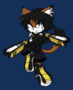 anthro black_eyelids black_hair brown_body brown_fur chest_fur clothing facial_markings fangs footwear fur gold_(metal) gun hair head_markings inner_ear_fluff male male_anthro markings orange_eyes ranged_weapon shoes short solo teeth tuft weapon xxkenthewolfxx sega sonic_the_hedgehog_(series) fan_character felid feline lynx mammal absurd_res alpha_channel hi_res