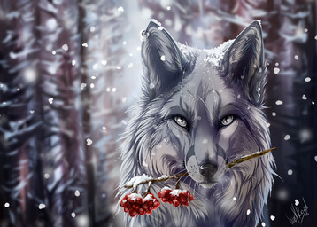 black_nose day detailed_background feral forest fur outside plant snow snowing solo tree whiskers white_body white_eyes white_fur wolfroad canid canine fox mammal 2015 digital_media_(artwork) headshot_portrait portrait